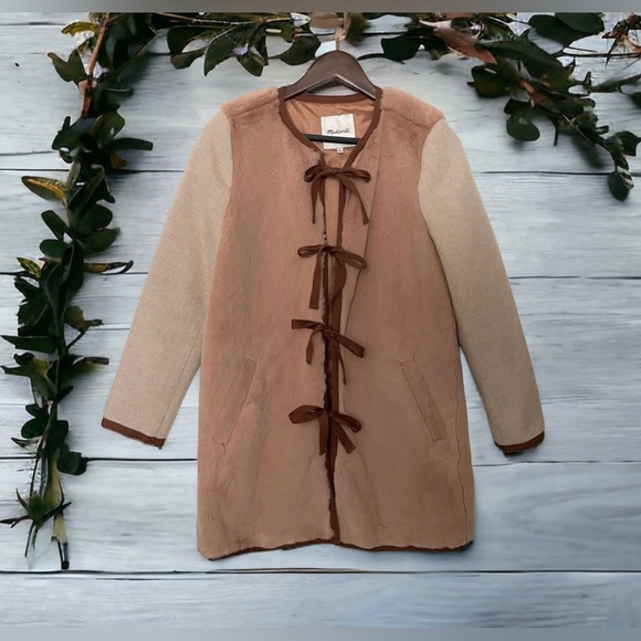 Madewell Jackets & Blazers - Madewell Colorblock Faux “Mink” Jacket coat tie front fall winter XS brown tan